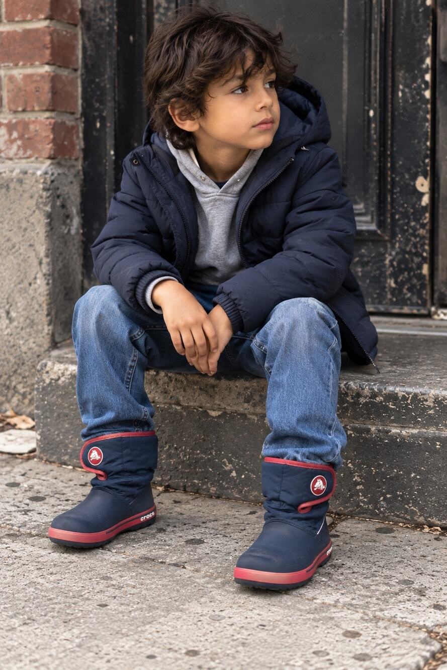 Crocs Crocband II.5 Gust Kids Winter Boots J2 Navy Red Polka Dot Lined 12905